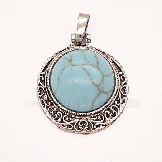 Gemstone Pendant, Antique Silver Plated
