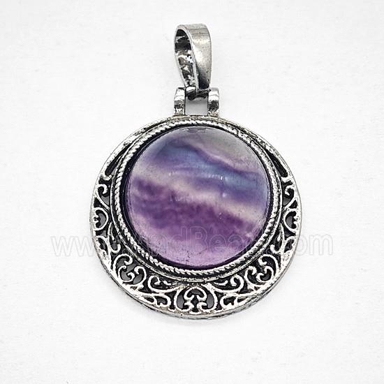 Gemstone Pendant, Antique Silver Plated