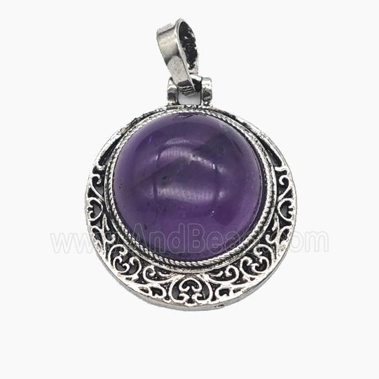 Gemstone Pendant, Antique Silver Plated