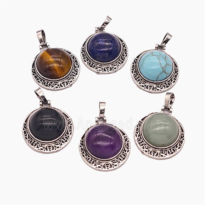 Gemstone Pendant, Antique Silver Plated