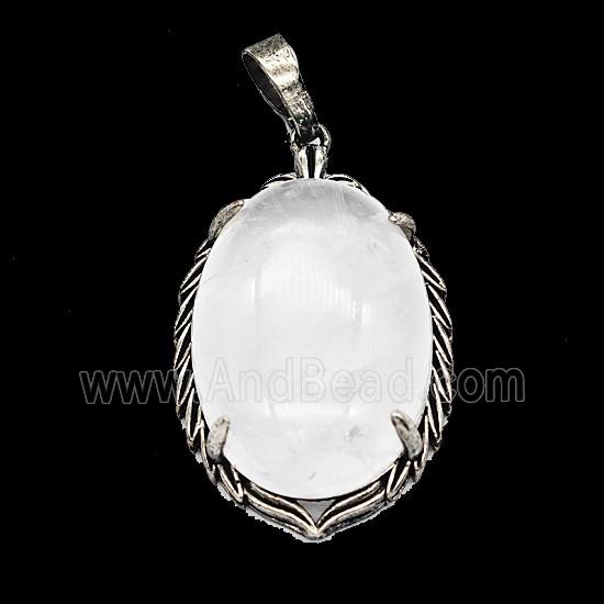 Gemstone Pendant, Antique Silver Plated