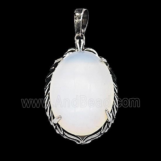 Gemstone Pendant, Antique Silver Plated