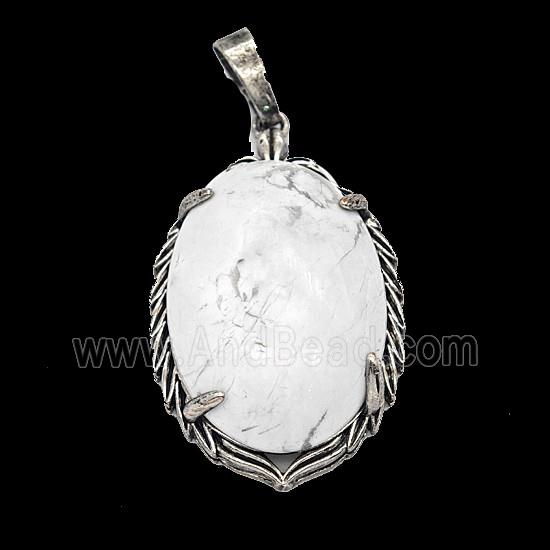 Gemstone Pendant, Antique Silver Plated