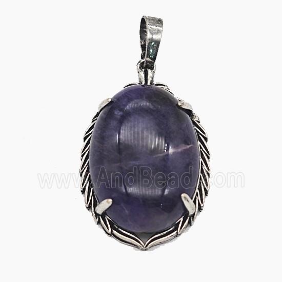 Gemstone Pendant, Antique Silver Plated