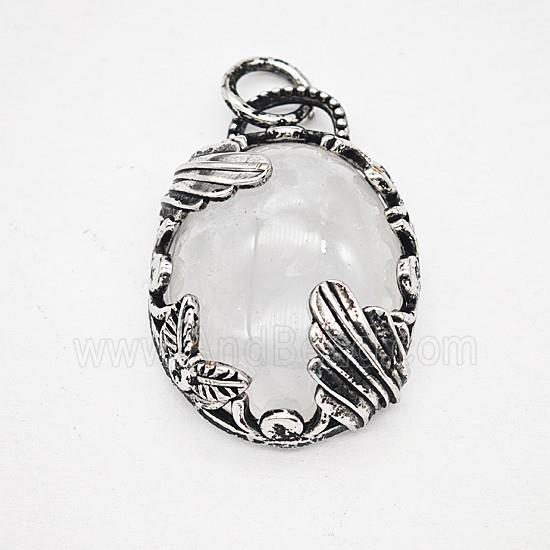 Gemstone Pendant, Antique Silver Plated