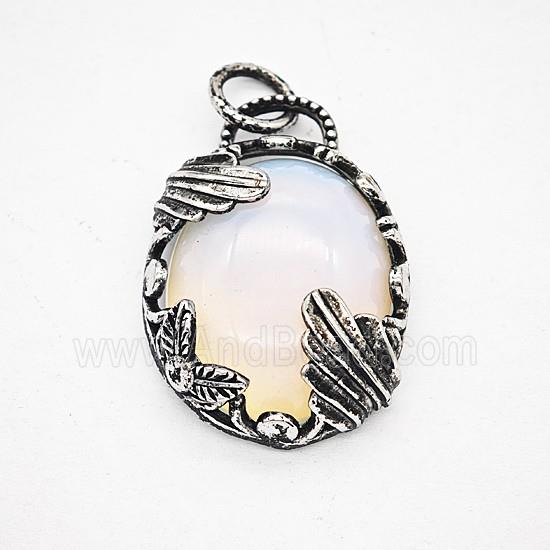 Gemstone Pendant, Antique Silver Plated