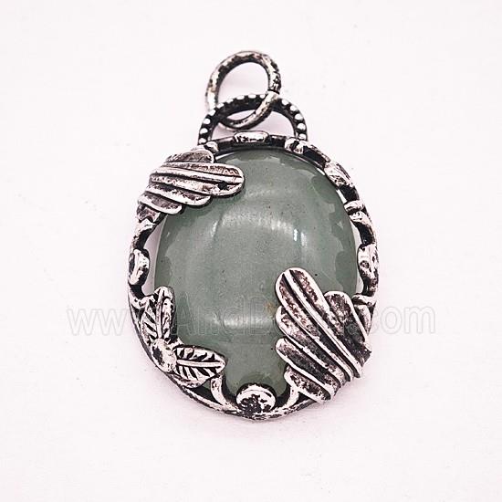 Gemstone Pendant, Antique Silver Plated