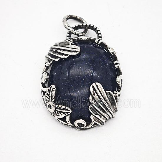 Gemstone Pendant, Antique Silver Plated