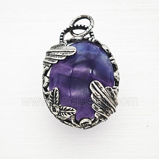 Gemstone Pendant, Antique Silver Plated