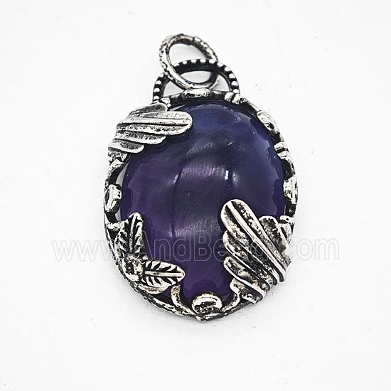 Gemstone Pendant, Antique Silver Plated
