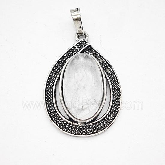 Gemstone Pendant, Antique Silver Plated