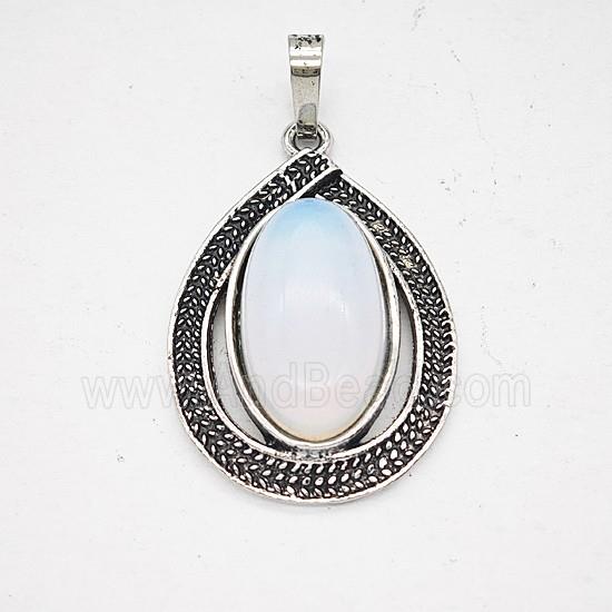 Gemstone Pendant, Antique Silver Plated