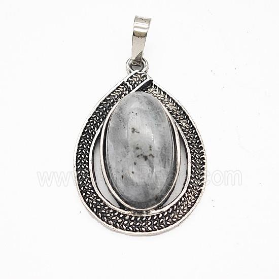 Gemstone Pendant, Antique Silver Plated