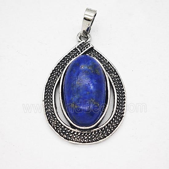 Gemstone Pendant, Antique Silver Plated