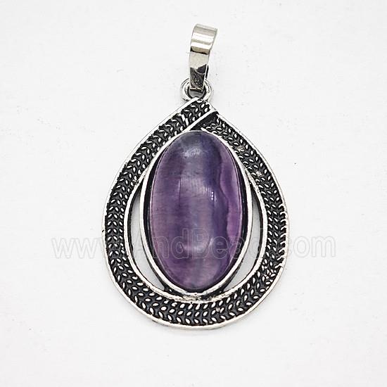 Gemstone Pendant, Antique Silver Plated