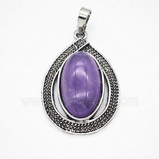 Gemstone Pendant, Antique Silver Plated