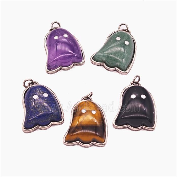 Gemstone Pendant, Antique Silver Plated