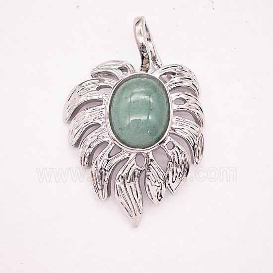 Gemstone Pendant, Antique Silver Plated