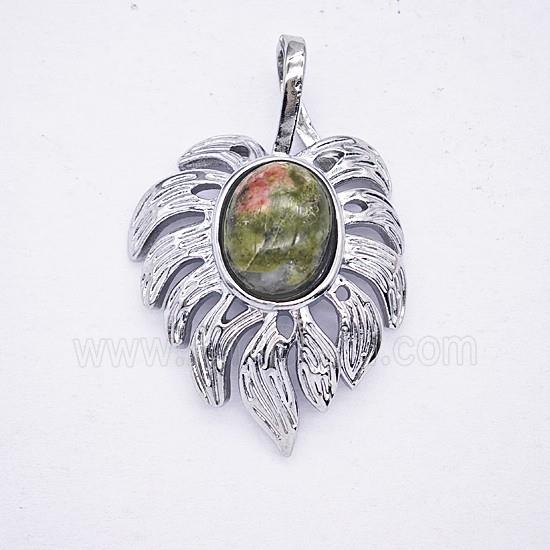 Gemstone Pendant, Antique Silver Plated