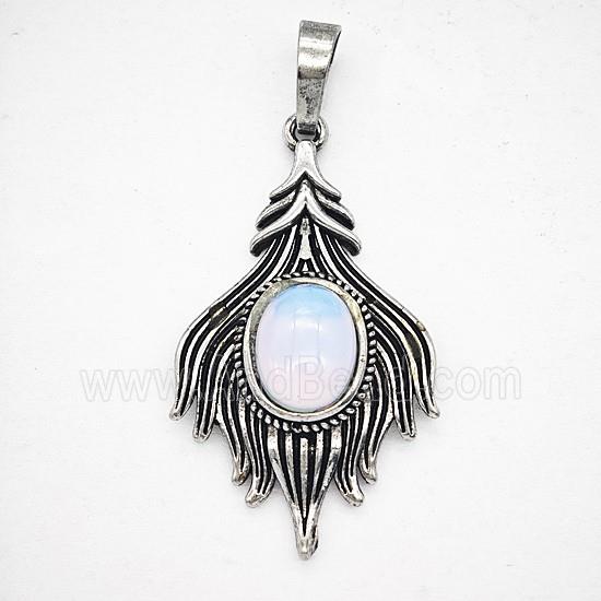 Gemstone Pendant, Antique Silver Plated