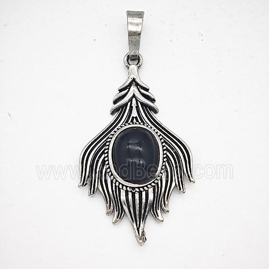 Gemstone Pendant, Antique Silver Plated