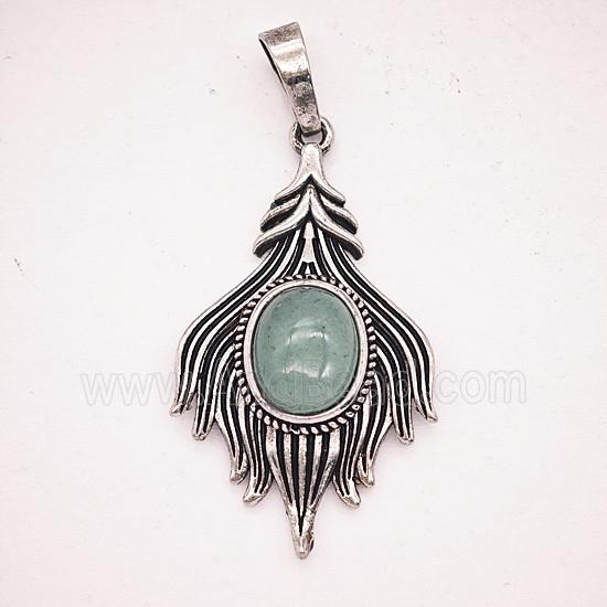 Gemstone Pendant, Antique Silver Plated