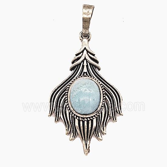 Gemstone Pendant, Antique Silver Plated