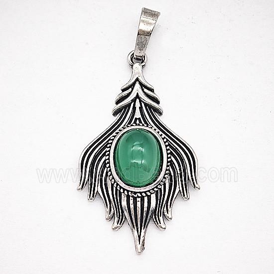 Gemstone Pendant, Antique Silver Plated