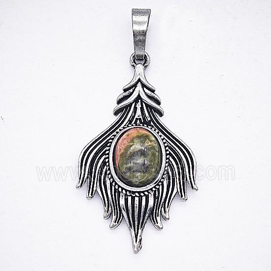 Gemstone Pendant, Antique Silver Plated