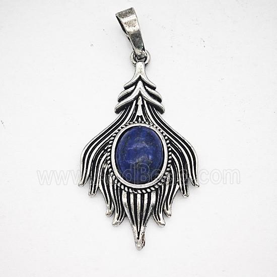 Gemstone Pendant, Antique Silver Plated