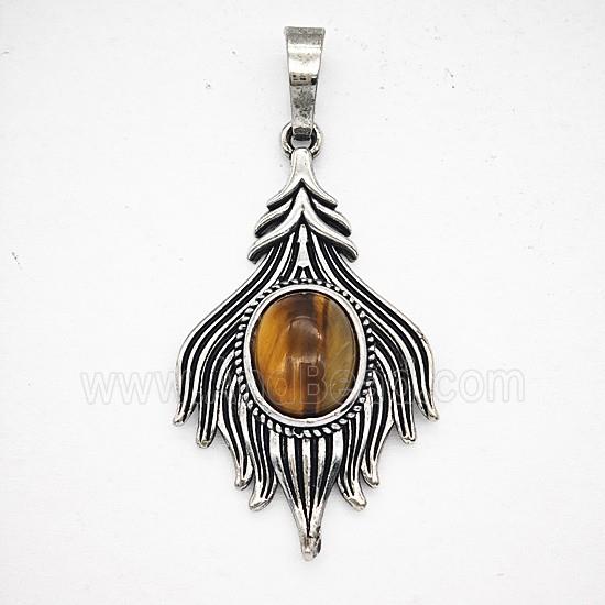 Gemstone Pendant, Antique Silver Plated