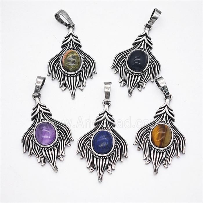 Gemstone Pendant, Antique Silver Plated