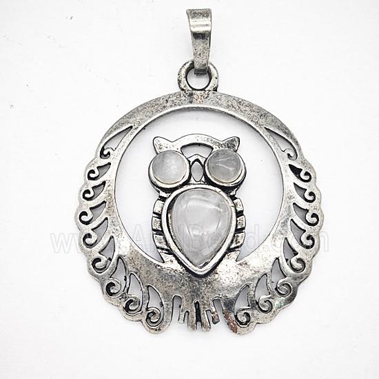 Gemstone Pendant, Antique Silver Plated