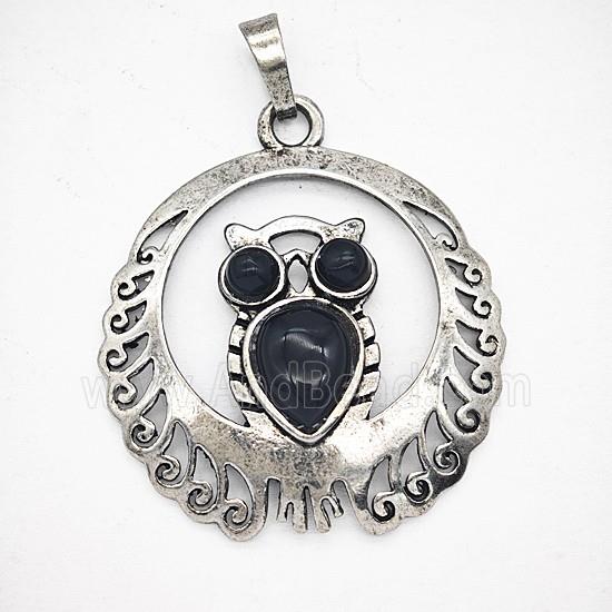 Gemstone Pendant, Antique Silver Plated