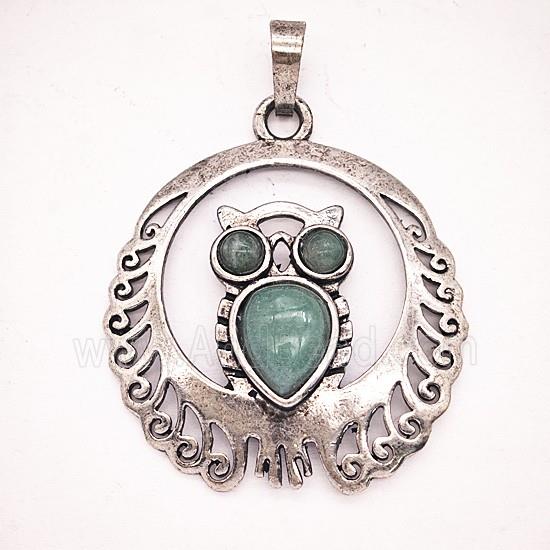 Gemstone Pendant, Antique Silver Plated