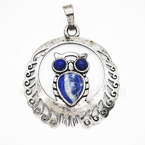 Gemstone Pendant, Antique Silver Plated