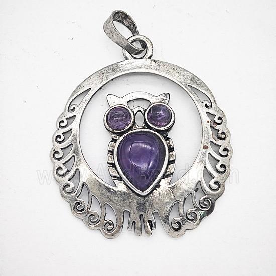 Gemstone Pendant, Antique Silver Plated