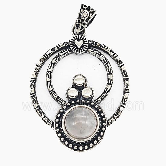 Gemstone Pendant, Antique Silver Plated