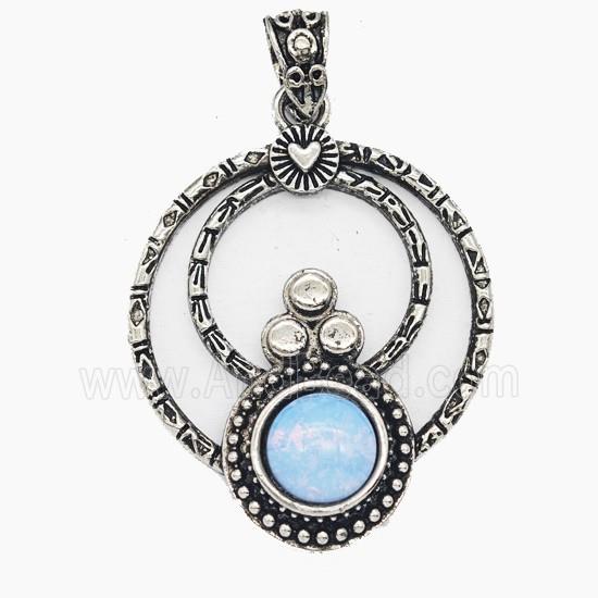 Gemstone Pendant, Antique Silver Plated