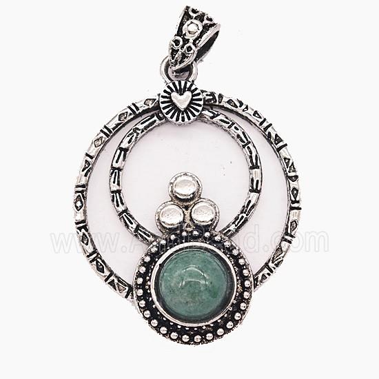 Gemstone Pendant, Antique Silver Plated