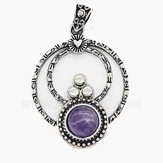 Gemstone Pendant, Antique Silver Plated