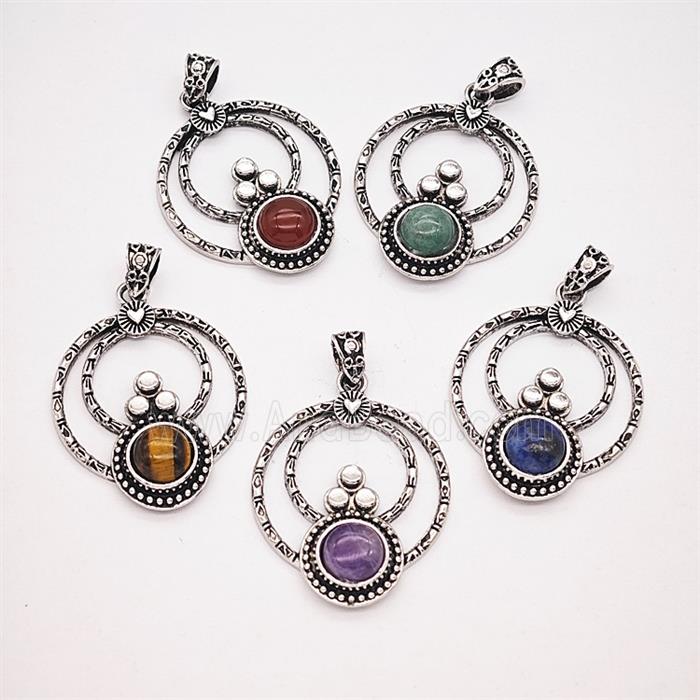 Gemstone Pendant, Antique Silver Plated