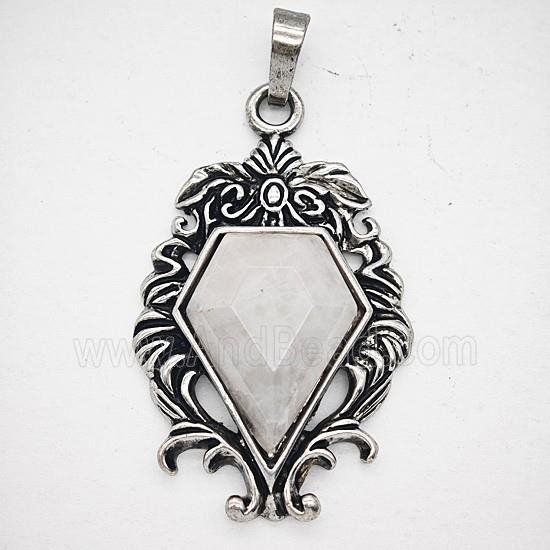 Gemstone Pendant, Antique Silver Plated