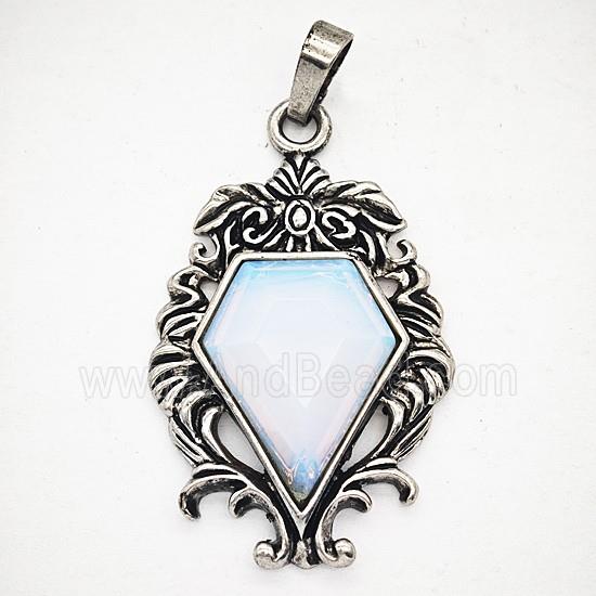 Gemstone Pendant, Antique Silver Plated