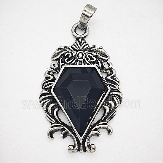 Gemstone Pendant, Antique Silver Plated
