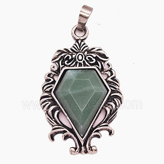 Gemstone Pendant, Antique Silver Plated