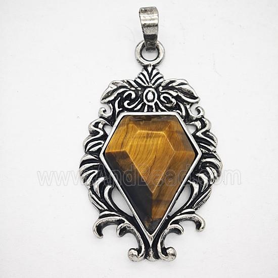 Gemstone Pendant, Antique Silver Plated