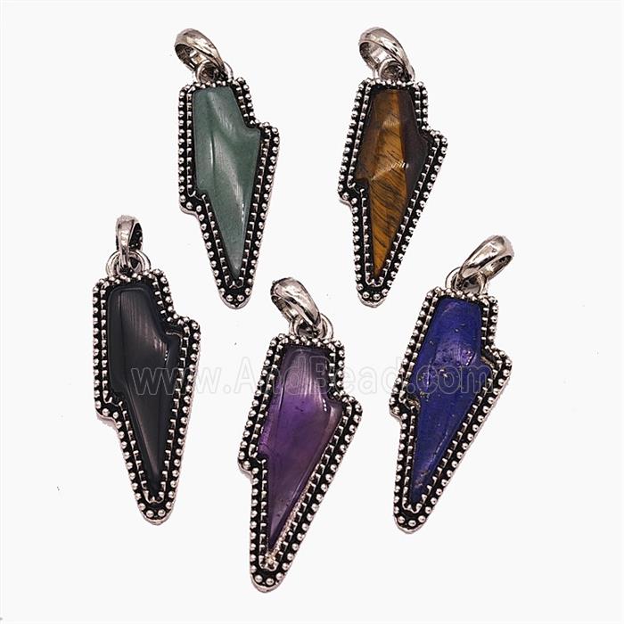 Gemstone Pendant, Antique Silver Plated