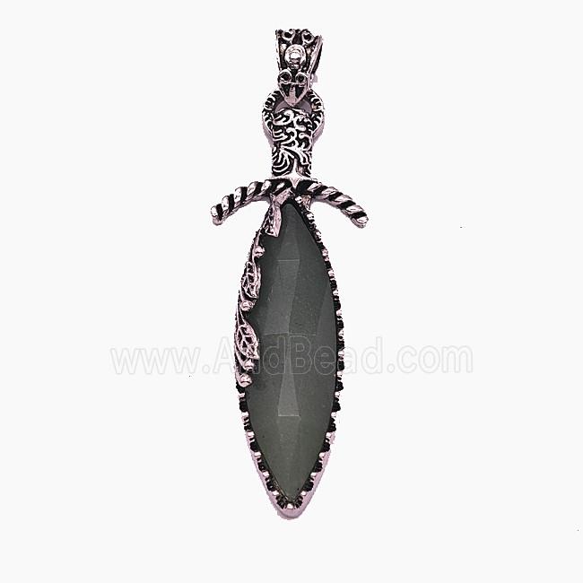 Gemstone Pendant, Antique Silver Plated