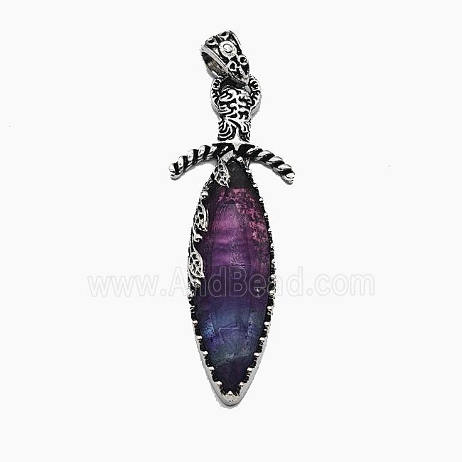 Gemstone Pendant, Antique Silver Plated
